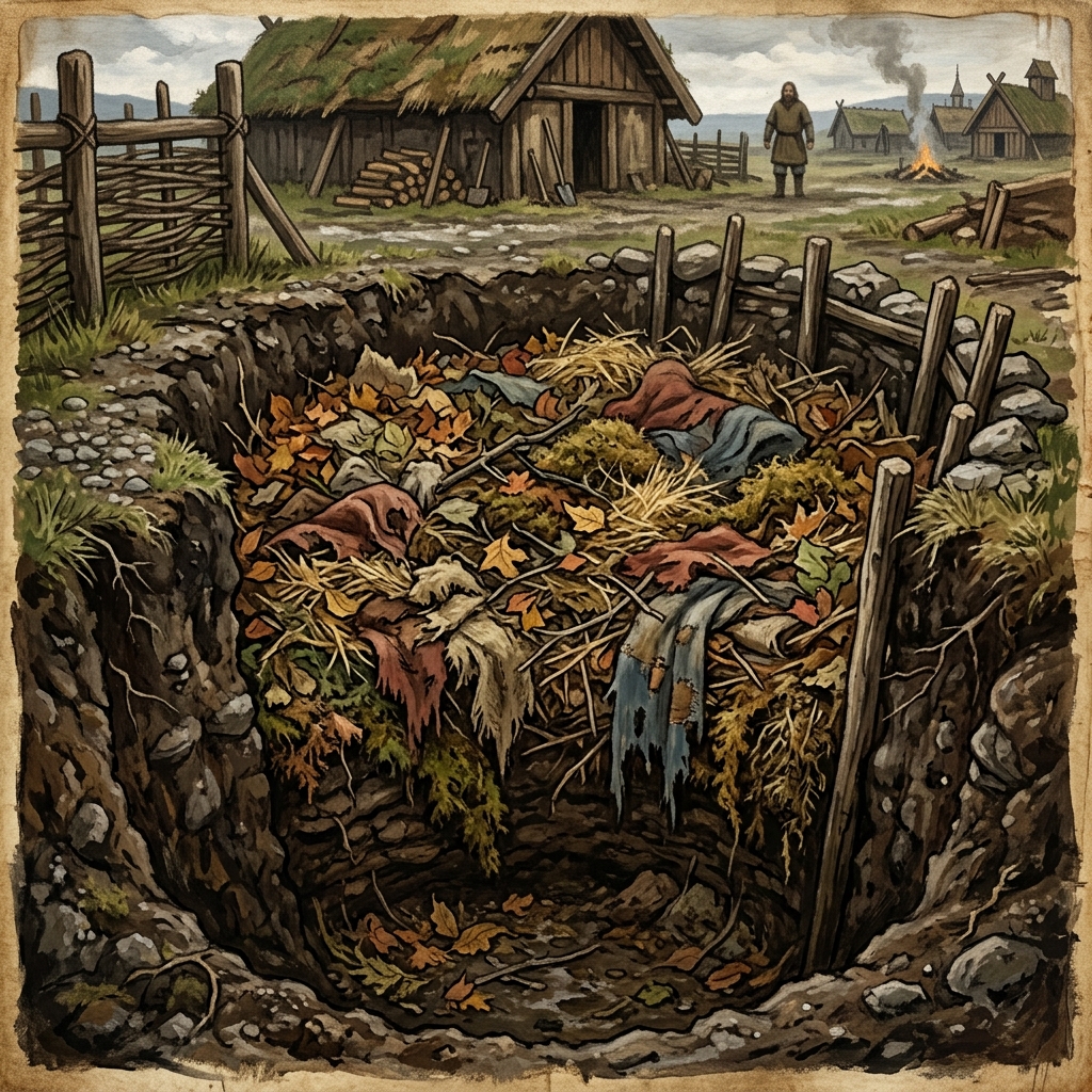 Higiene de los vikingos: un foso profundo con paja, musgo y trapos a modo de letrina medieval