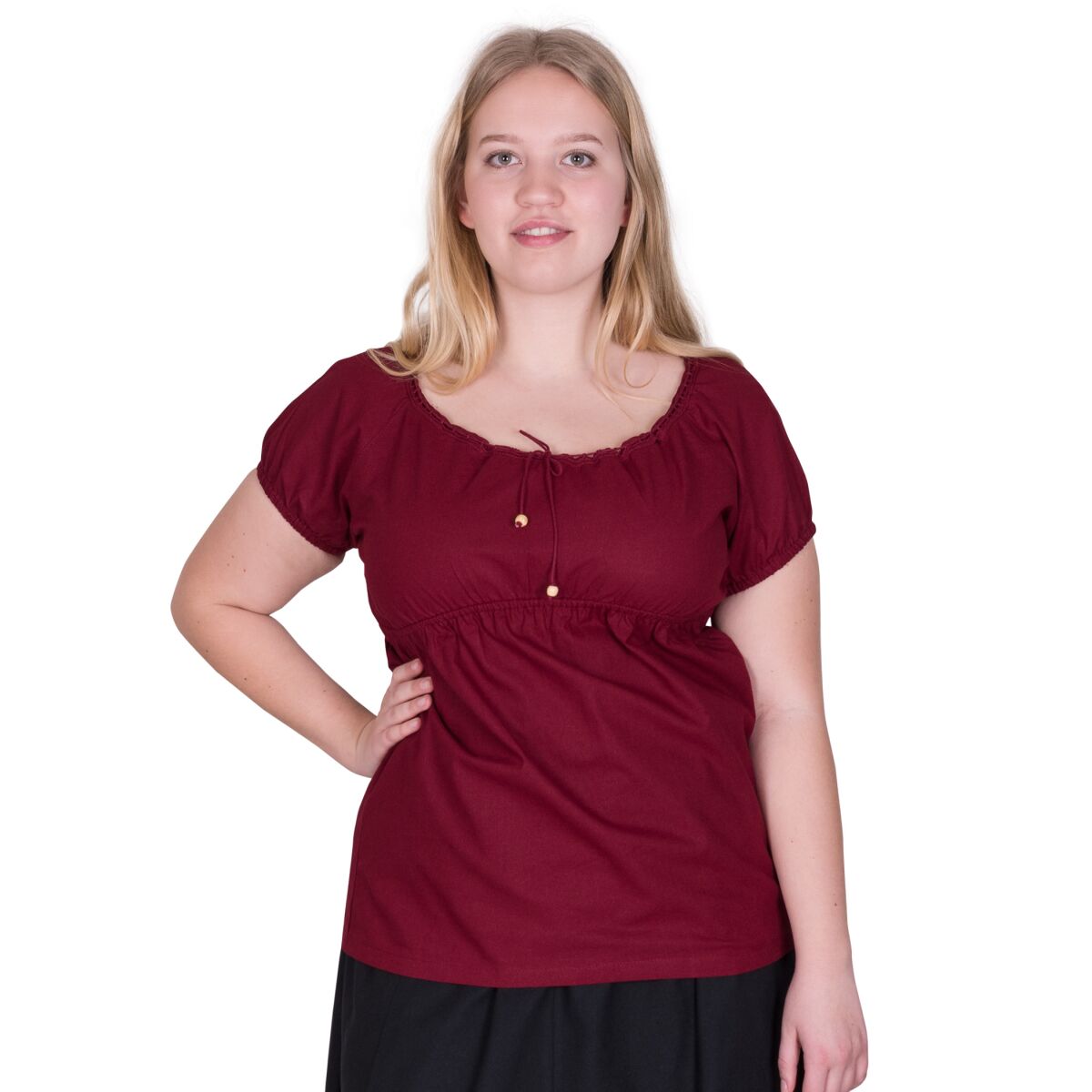 Blusa medieval de manga corta Aren, rojo vino