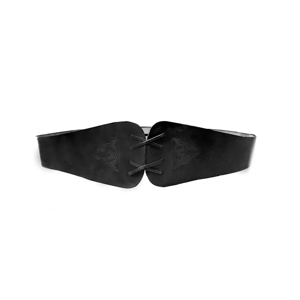 Cinturón corsé de cuero con relieve de nudo celta negro 110cm