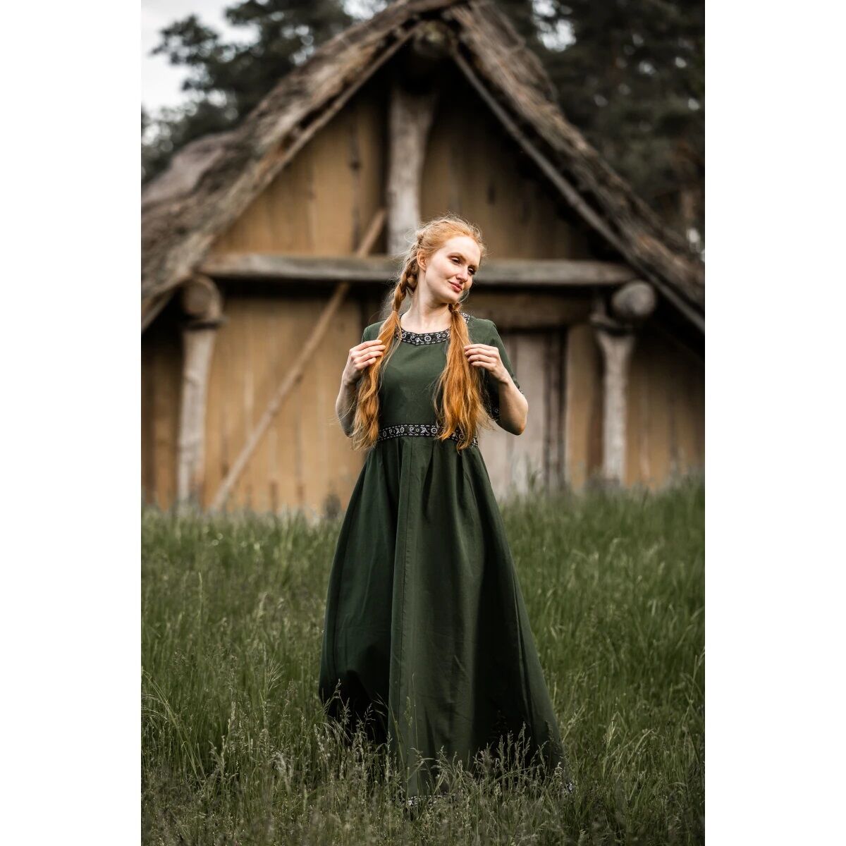 Vestido de manga corta con borde verde "Ennlin" L