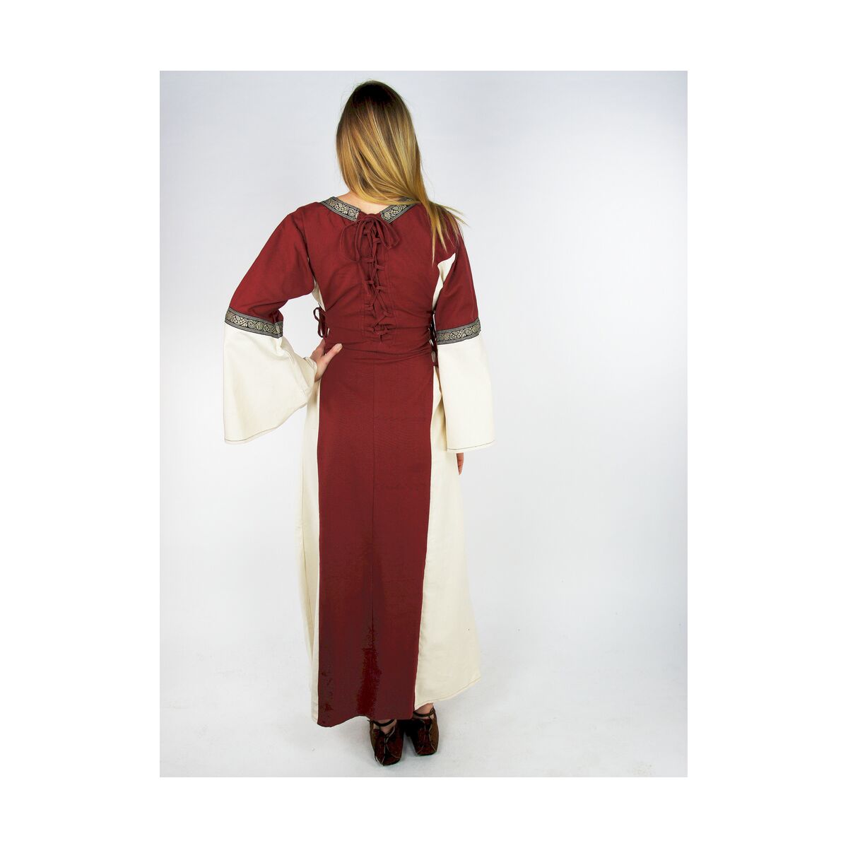 Vestido medieval con cenefa "Sophie" - nature/rojo XL