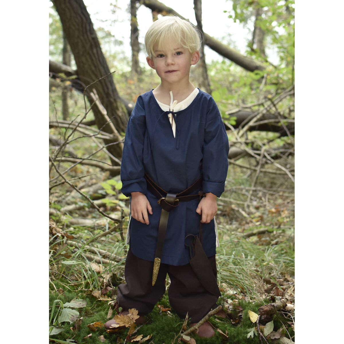 Túnica / camisa medieval Arn de manga larga para niños, azul