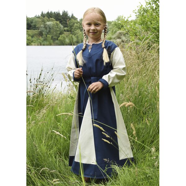 Vestido vikingo infantil Solveig, azul/natural