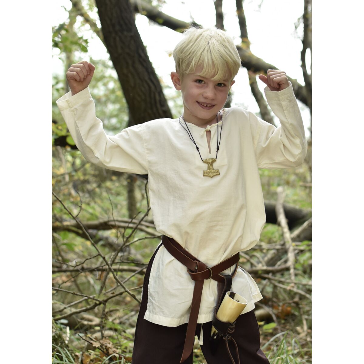 Túnica medieval de manga larga / camisa Arn para niños, natural, talla 110