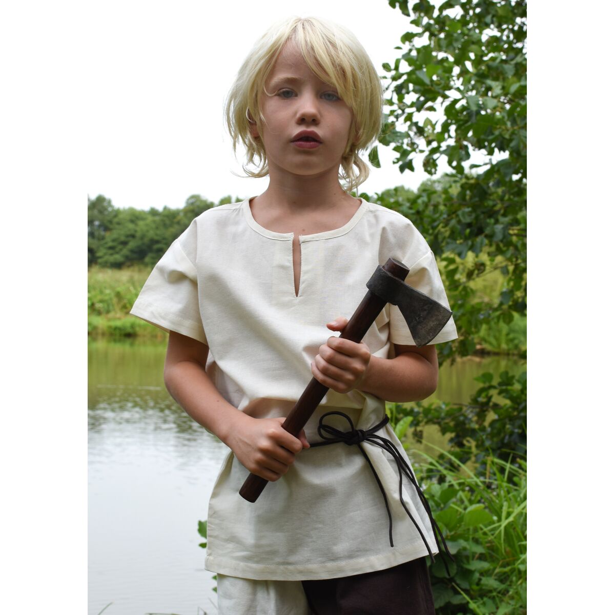 Túnica / camisa medieval de manga corta Linus para niños, natural, talla 128