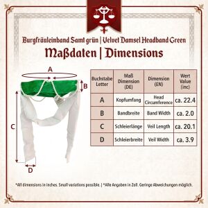 Diadema de damisela de castillo, de terciopelo verde