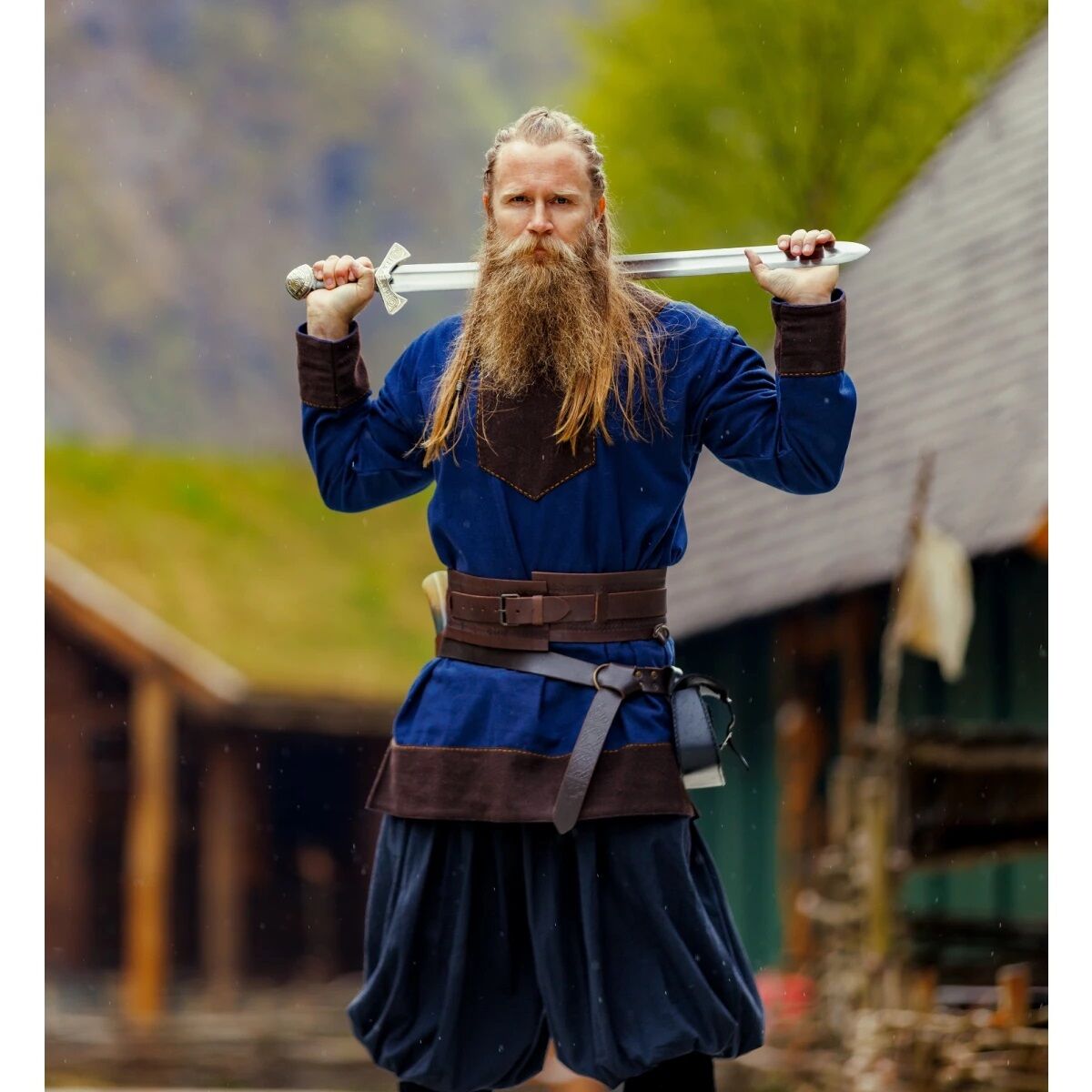 Túnica vikinga lana "Roland" azul oscuro XXXL