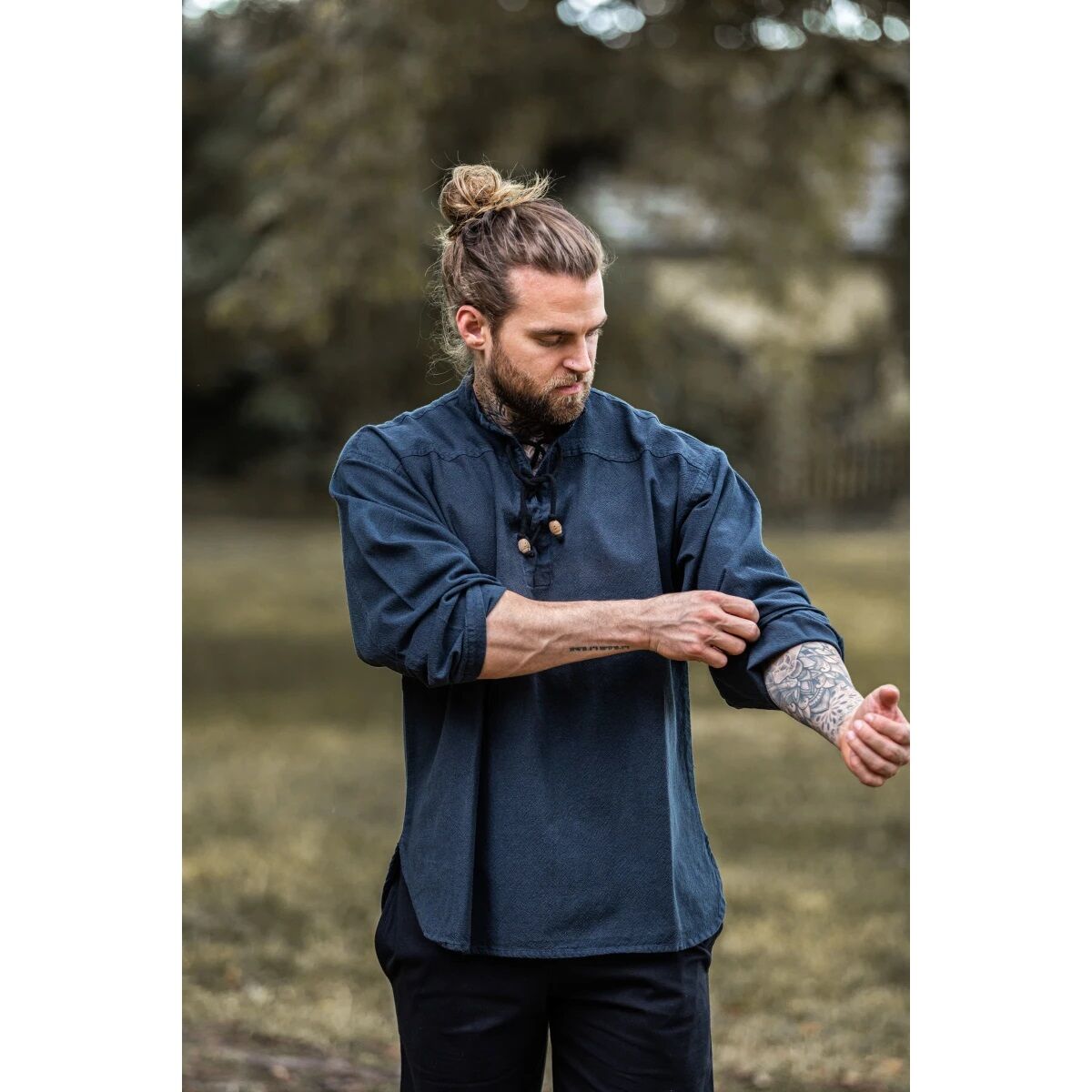 Camisa medieval con lazada "Ansbert" Azul
