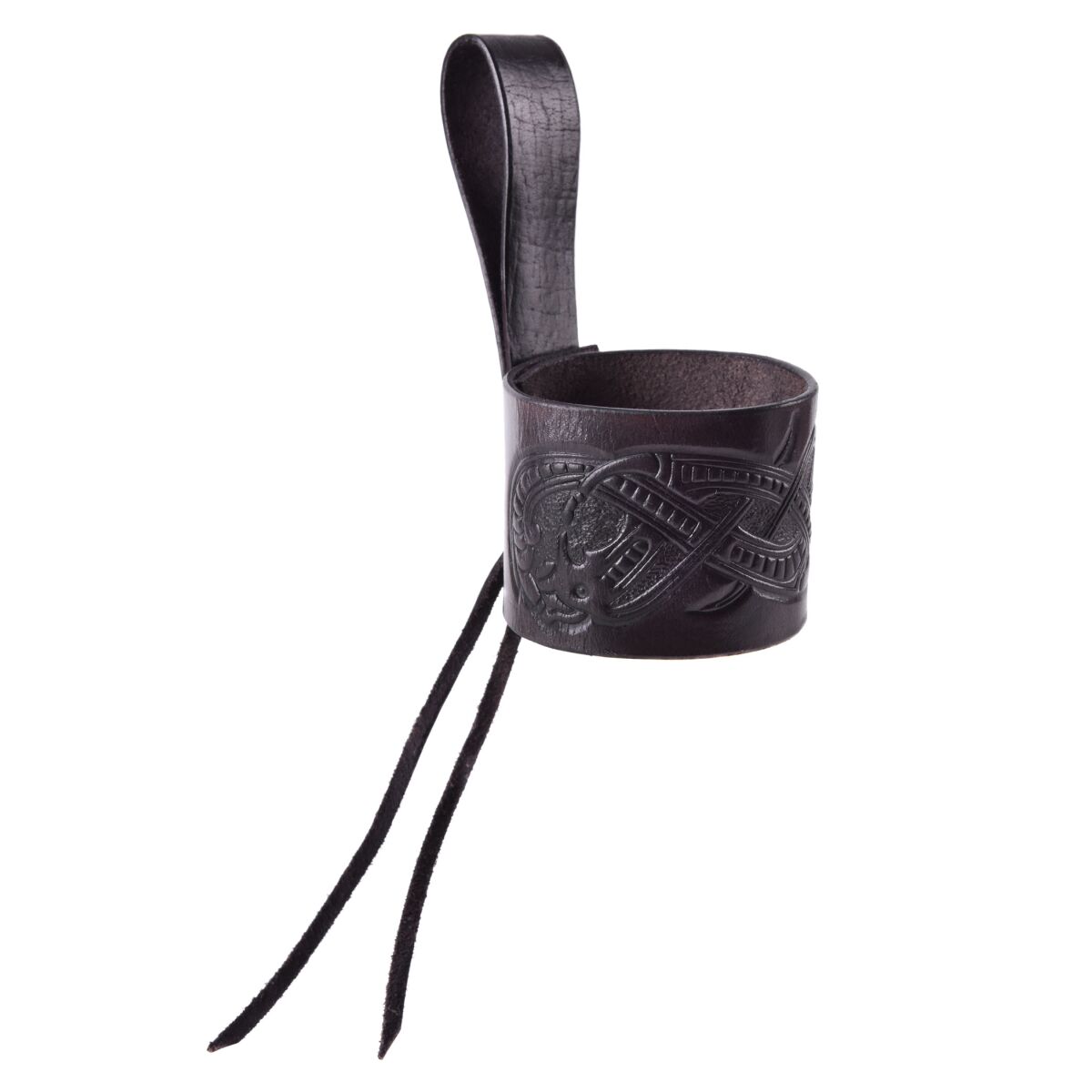 Funda de cuero negro para cuerno de beber, dragón en relieve, estilo Jelling, 0,4 - 0,9 litros