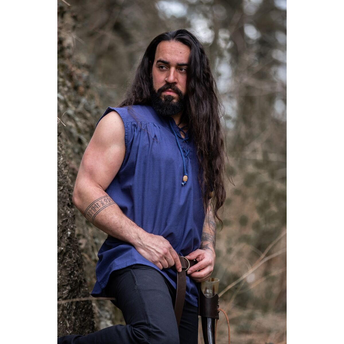 Camisa sin mangas cuello alto con cordones "Louis" azul XXL