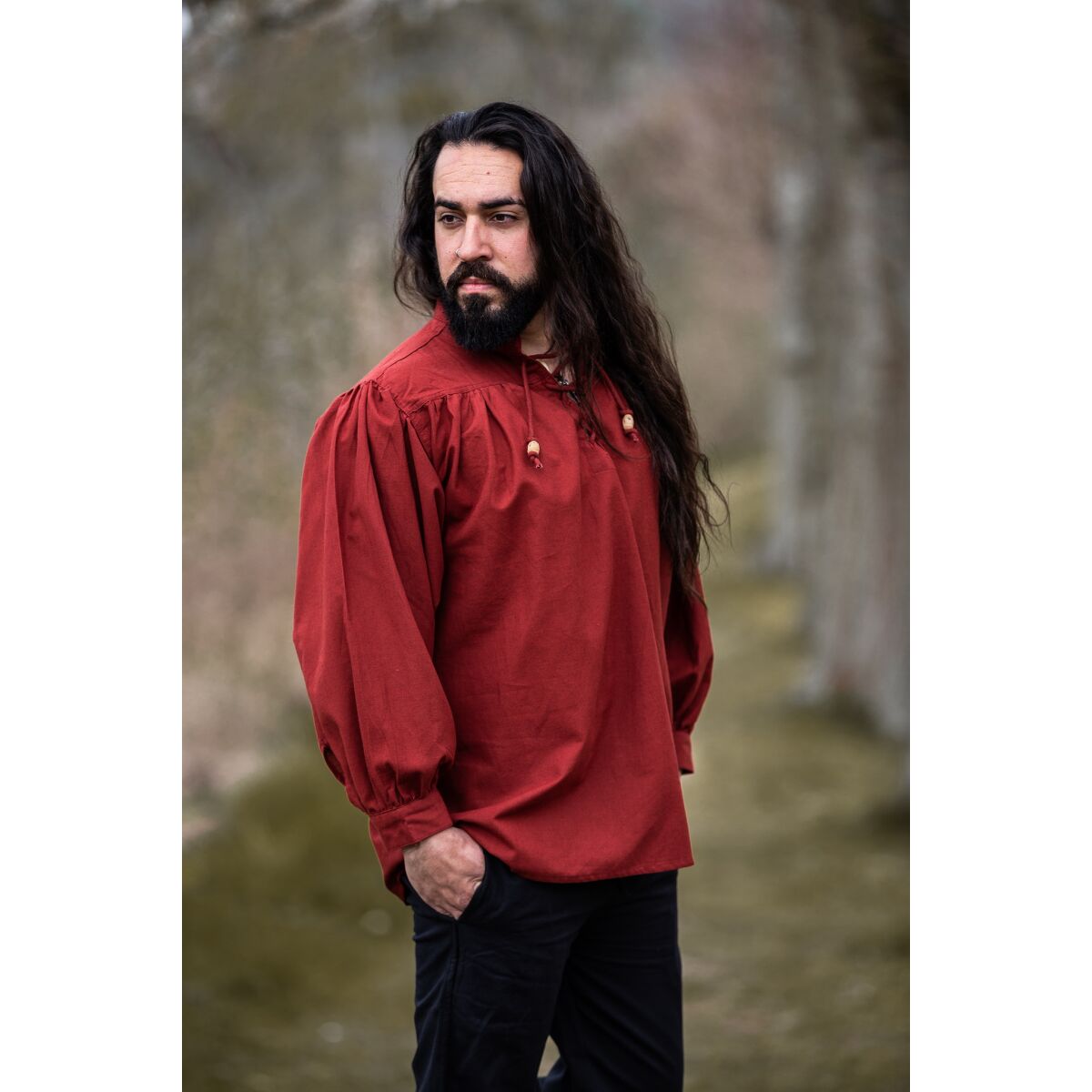 Camisa medieval con cordones roja "Friedrich" XL