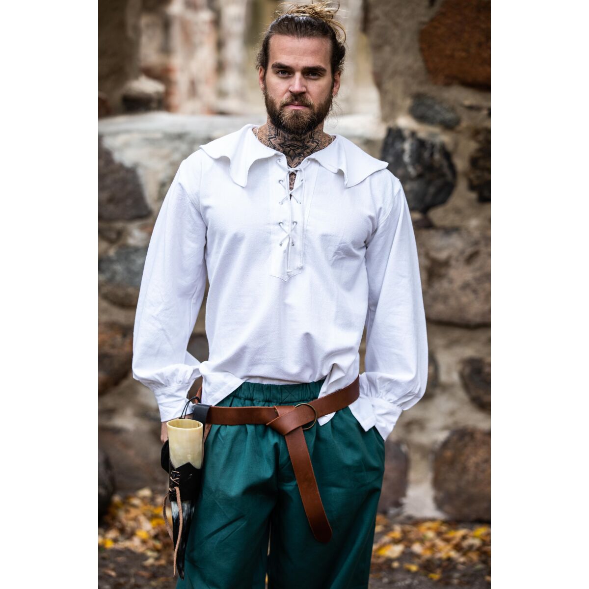 Camisa cuello redondo blanco "Athos" XXL