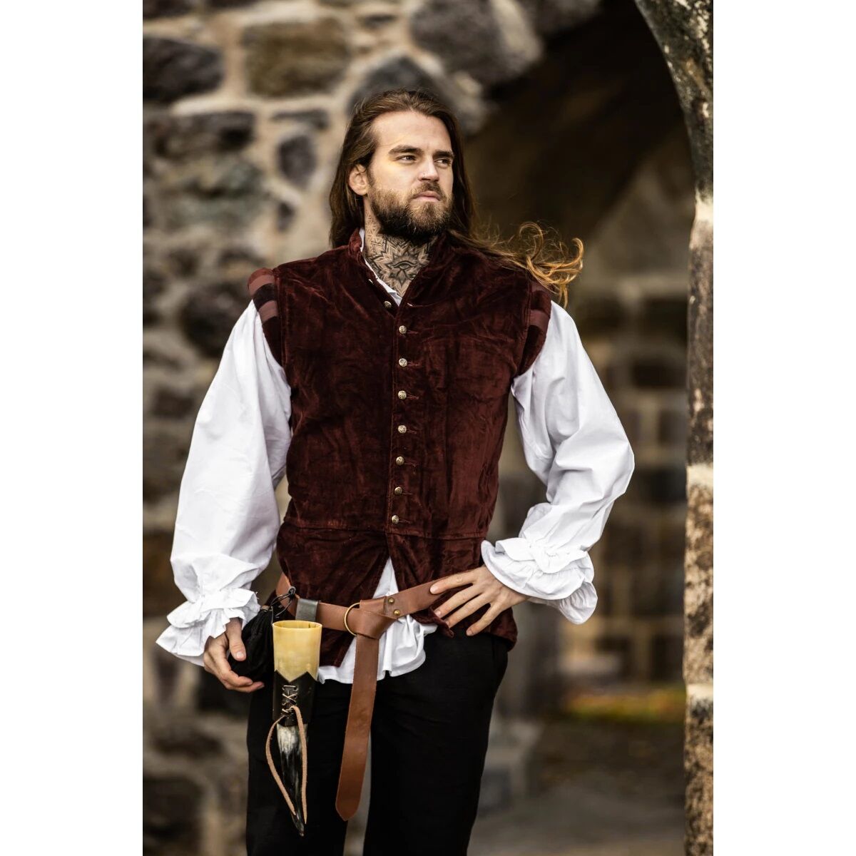 Doblete de terciopelo noble rojo-marrón "Pierre" XXXL