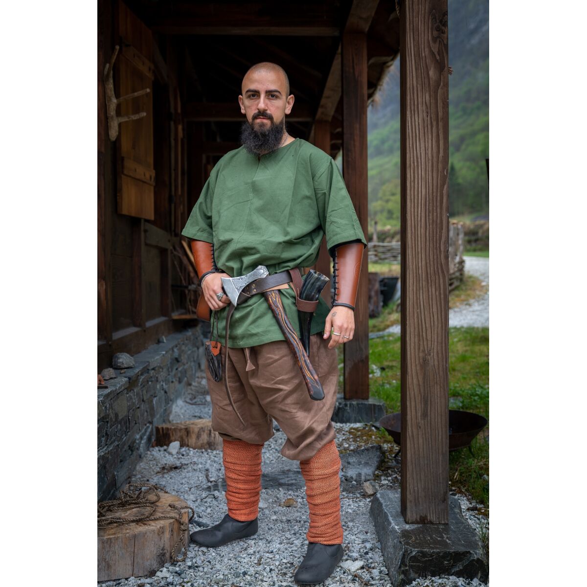 Túnica vikinga de manga corta verde "Olaf" M