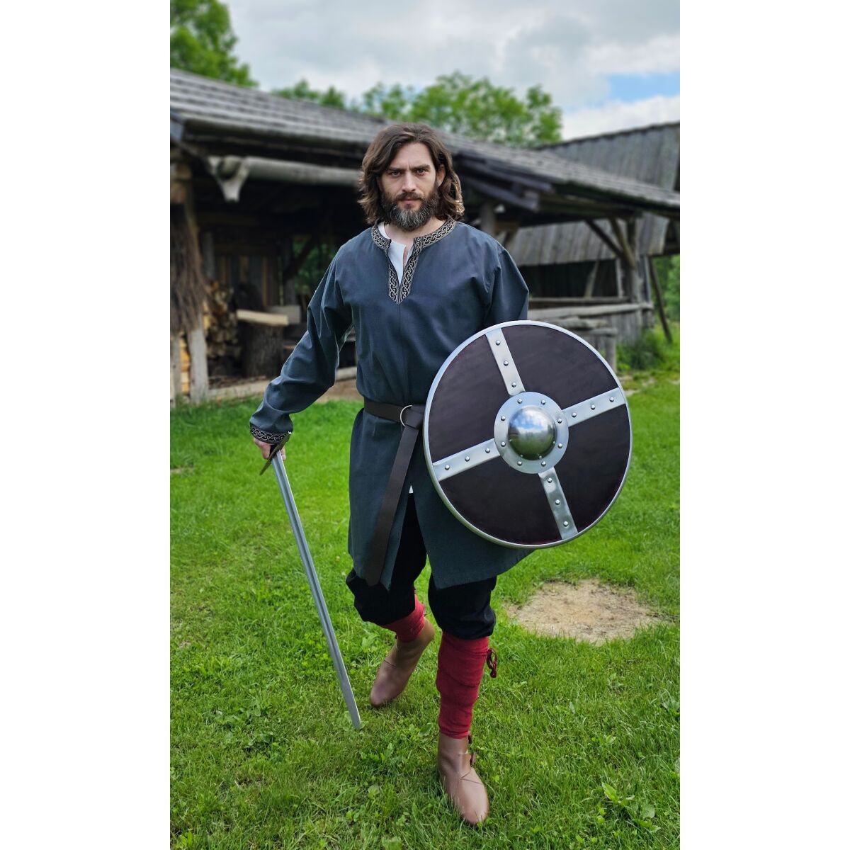 Túnica vikinga clásica azul con motivo de nudos "Hakon", manga larga L