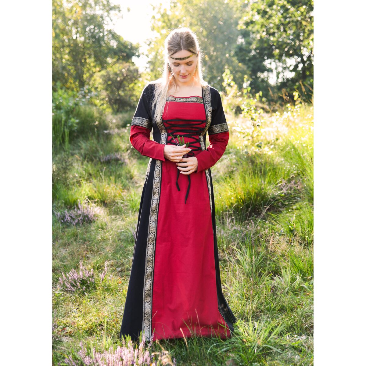 Vestido medieval fantasía rojo-negro "Eleanor" XL