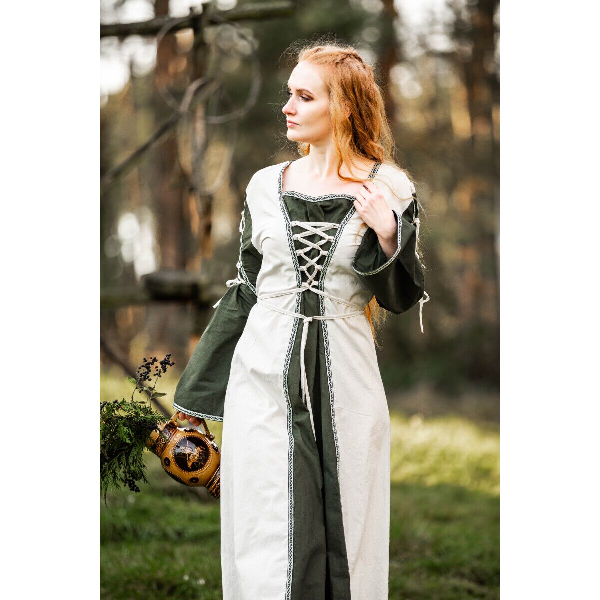 Vestido medieval naturaleza/verde "Amalia" S