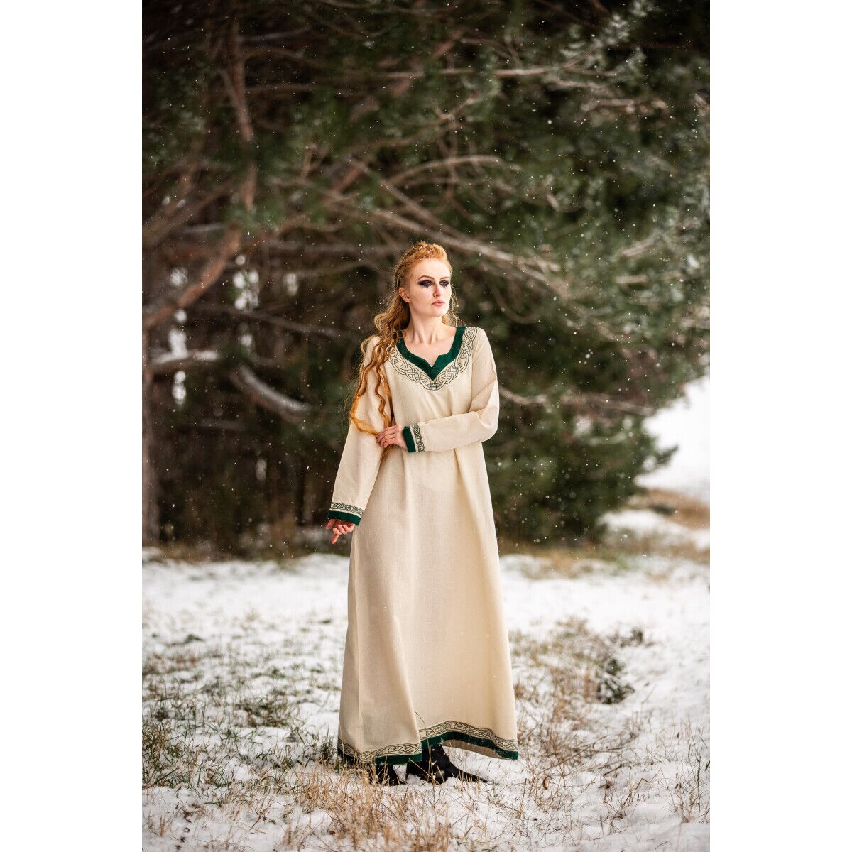 Vestido vikingo nature/verde "Lagertha" XL