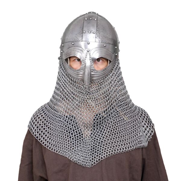 Antiker Wikingerbrillenhelm mit unvernieteter Kettenbrünne
