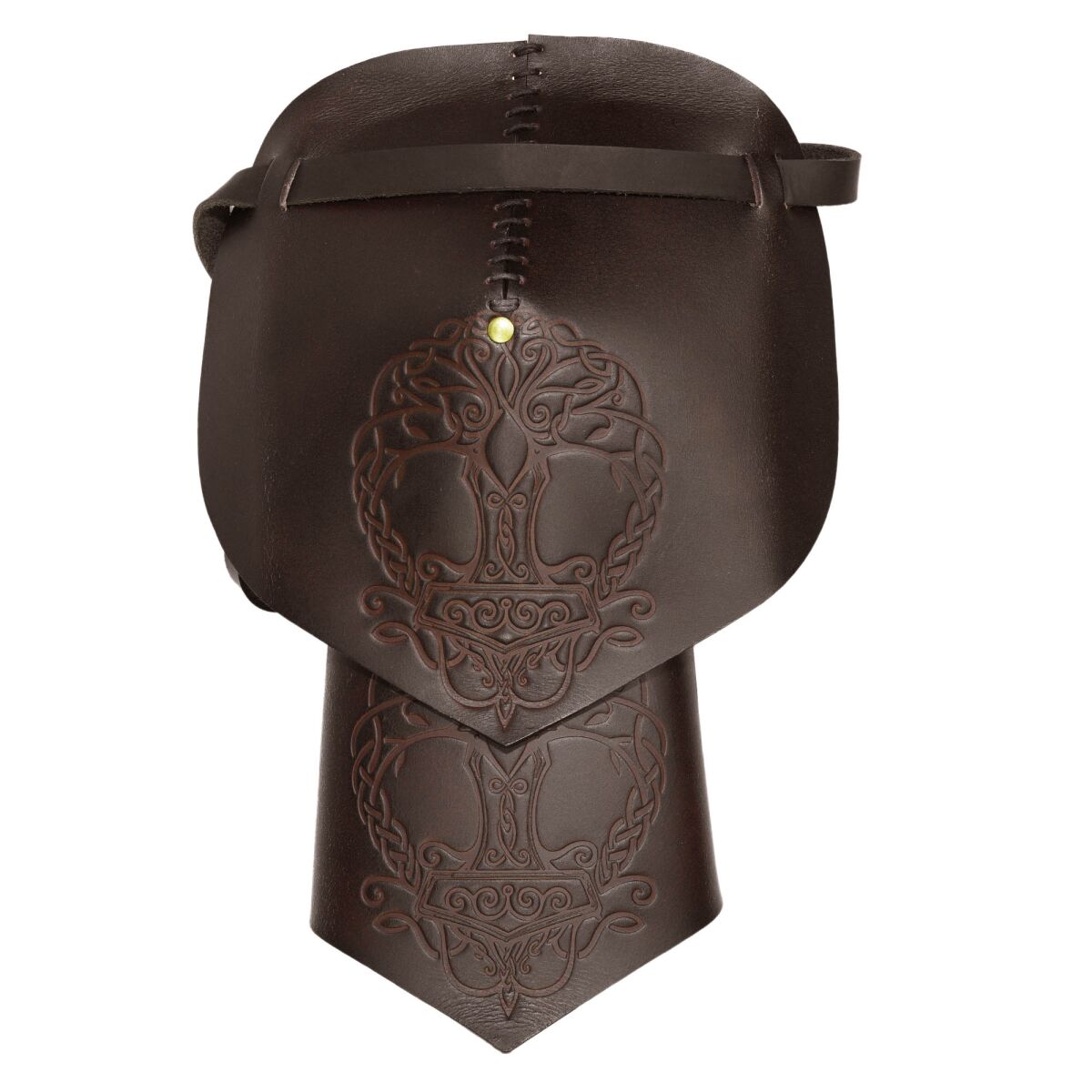 Hombrera de cuero vikingo con relieve Yggdrasil-Mjölnir para Larp - marrón