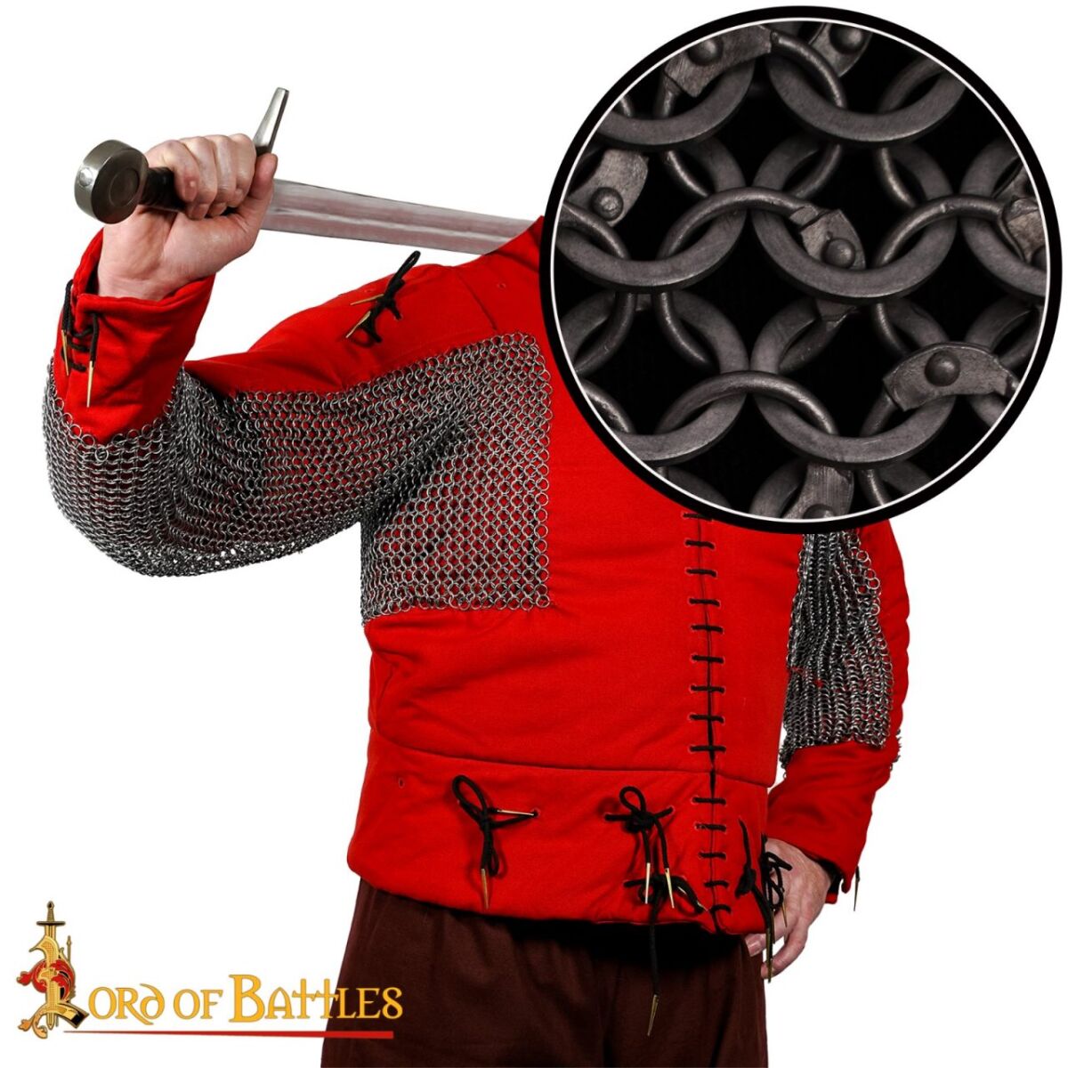 Brazos de cadena de anillas redondas, remachados 4 en 1 con anillas planas, DI 9 mm, acero liso - XL/XXL