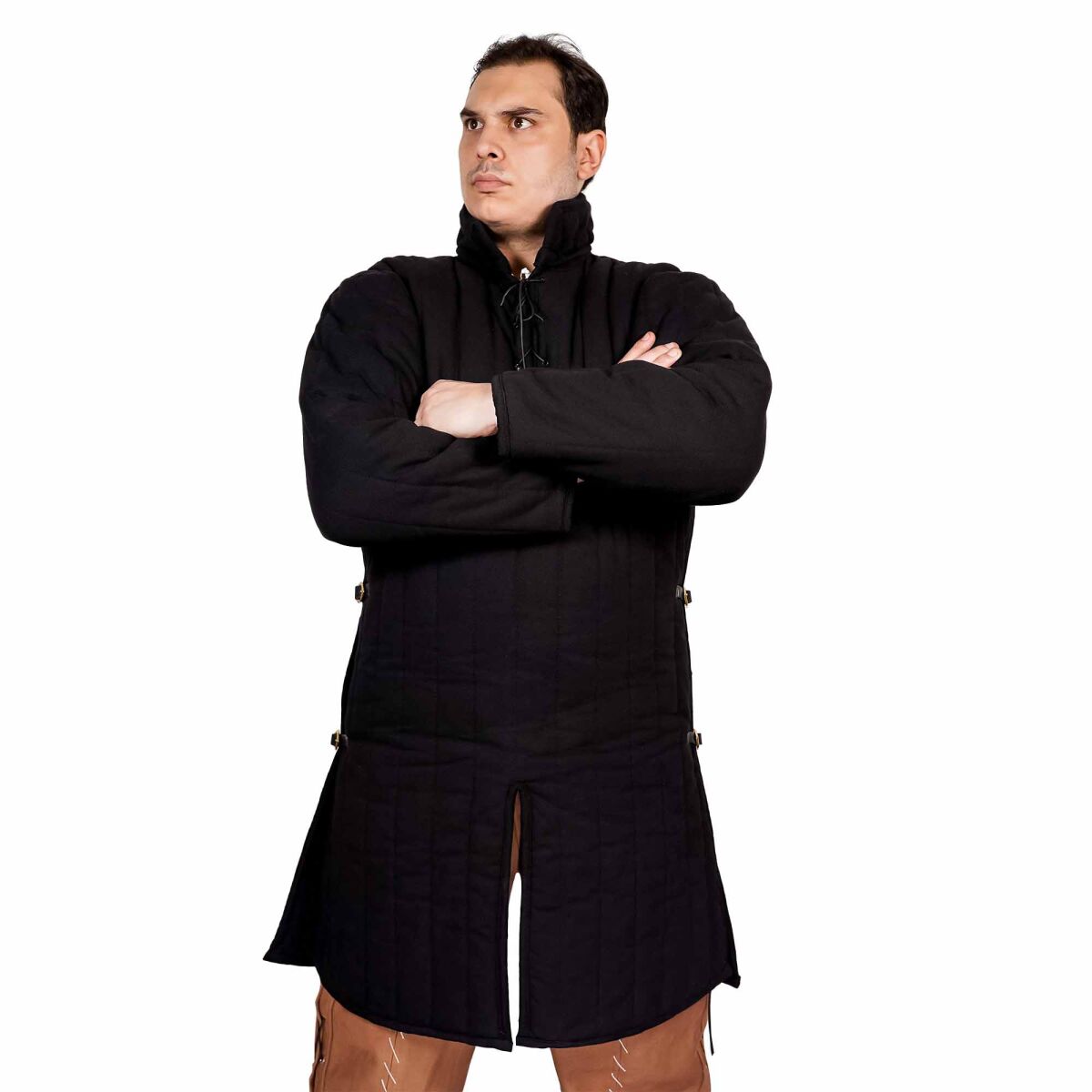 Gambesón medieval acolchado (tipo 3) algodón con hebillas laterales negro, M