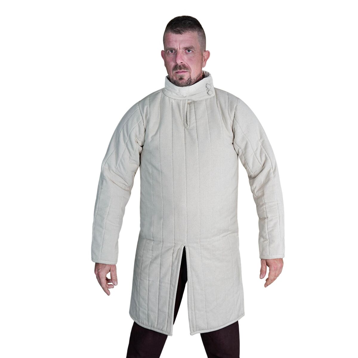 Gambesón medieval acolchado del siglo XIII (tipo 8) con cuello abotonado Naturaleza, S