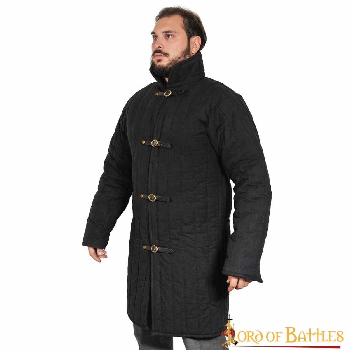 Gambesón medieval de algodón acolchado con hebillas (tipo 10) Negro, XXL