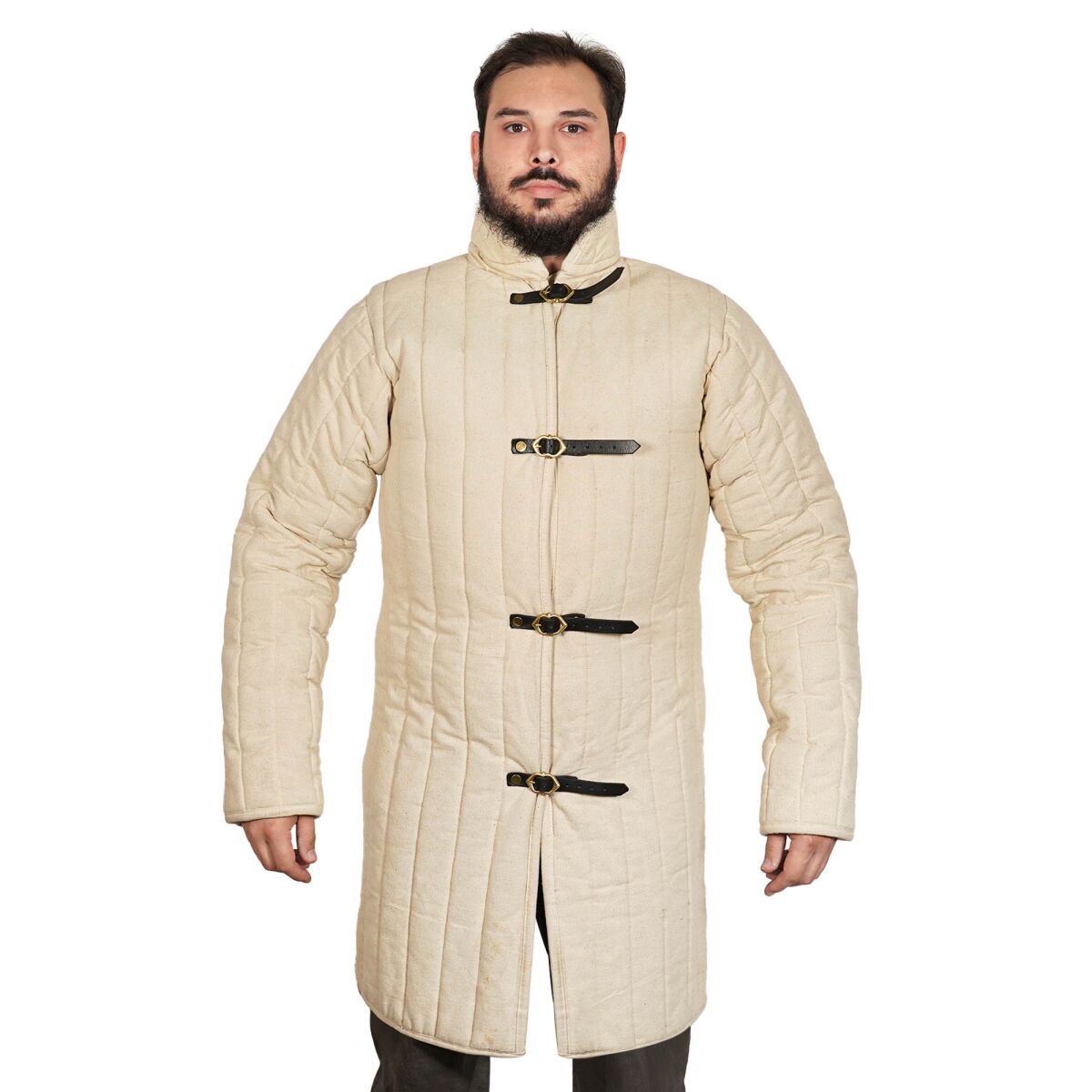 Gambesón medieval de algodón acolchado con hebillas (tipo 10) naturaleza, M