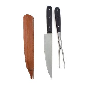 Juego de cubiertos medievales con tenedor en funda de cuero de doble capa, producto de segunda calidad
