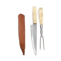 Juego de cubiertos medievales con tenedor en funda de cuero de doble capa, producto de segunda calidad