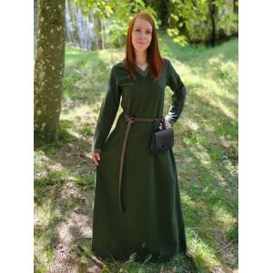 Vestido medieval manga larga verde, con cenefa...