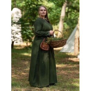 Vestido medieval manga larga verde, con cenefa...