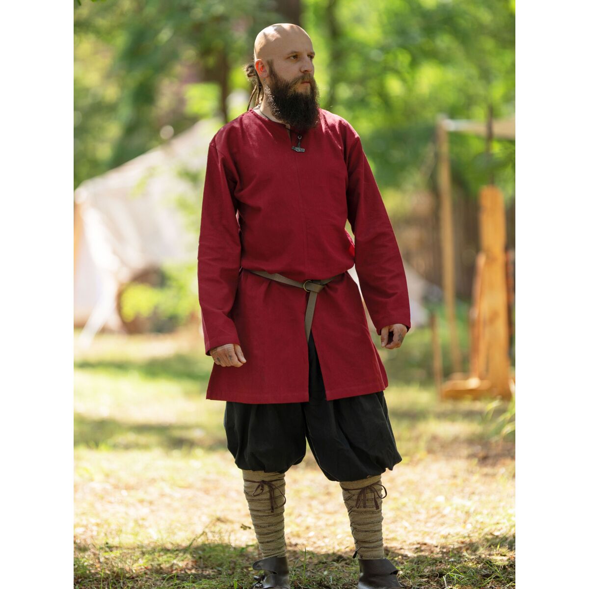 Túnica medieval lisa manga larga roja "Malte" S