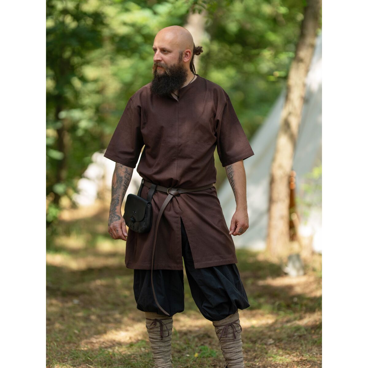 Túnica medieval lisa manga corta marrón "Njord" S