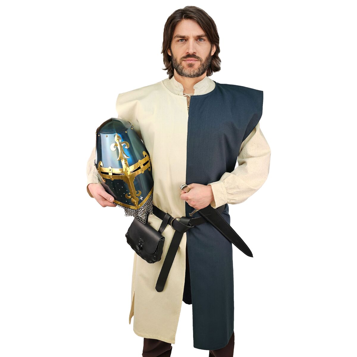 Tabardo medieval azul / naturaleza "Enzio" XXL/XXXL
