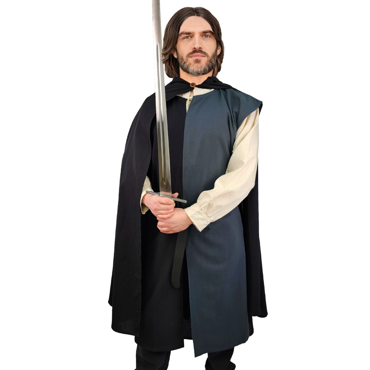 Tabardo medieval azul / negro "Enzio" XXL/XXXL