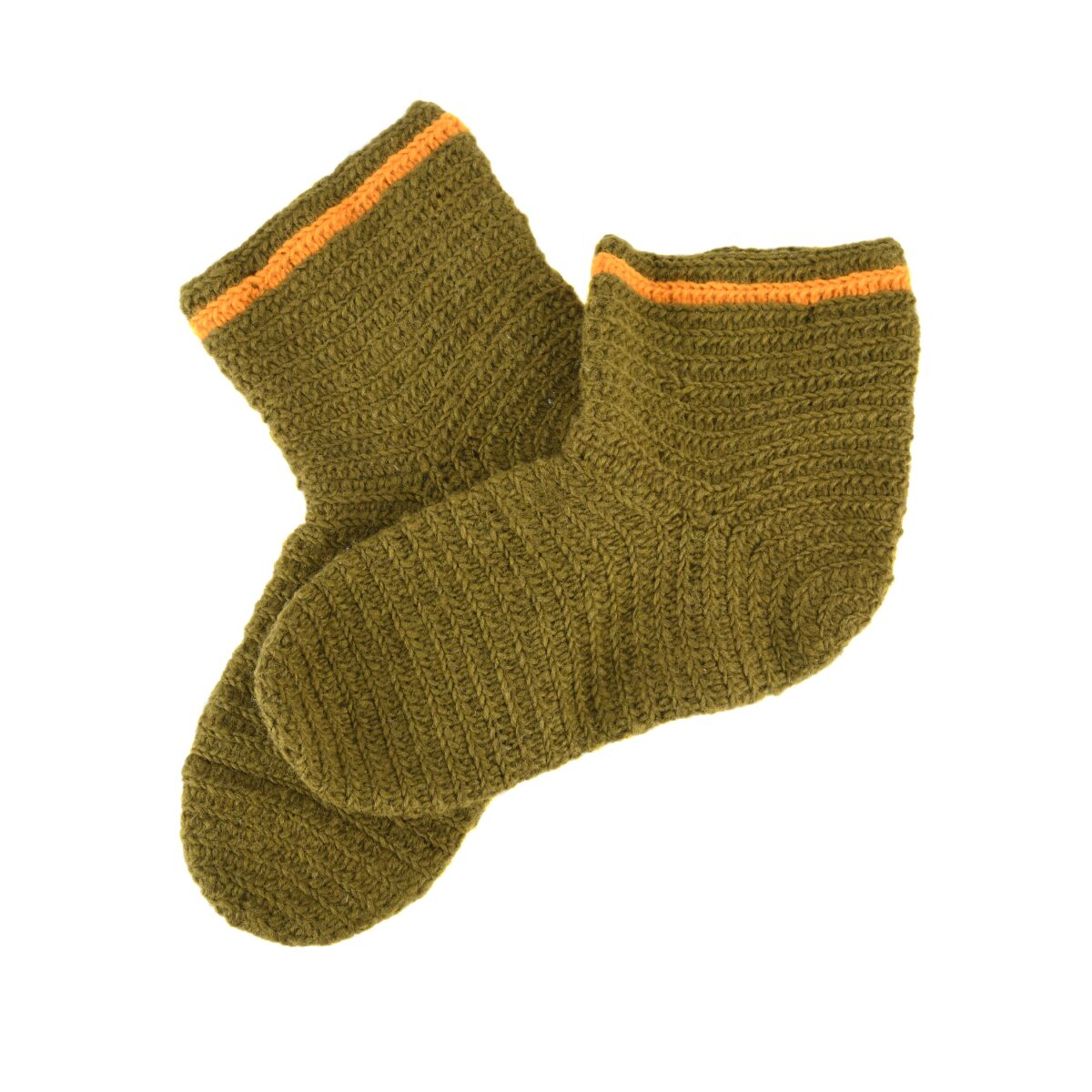 Calcetines de lana, ganchillo, verde-amarillo 38-40