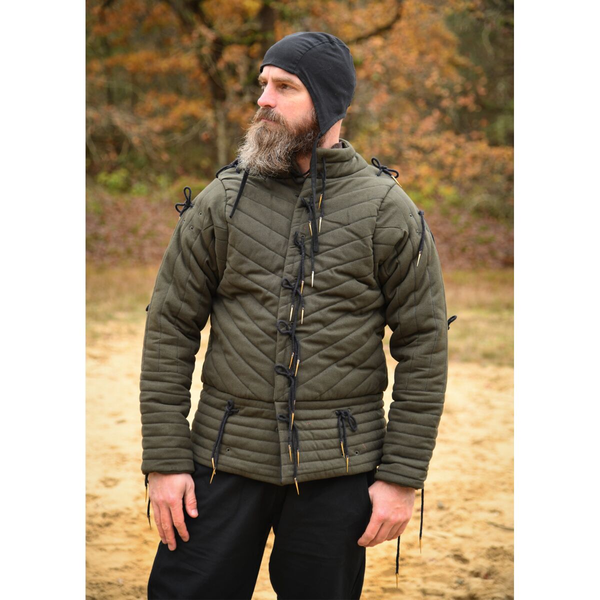 Doblete de armadura con tachuelas, verde oliva oscuro - negro XL