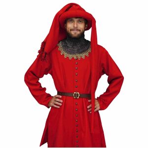 Houppelande de lana medieval tardía Siglo XIV-XV rojo
