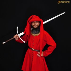 Houppelande de lana medieval tardía Siglo XIV-XV rojo