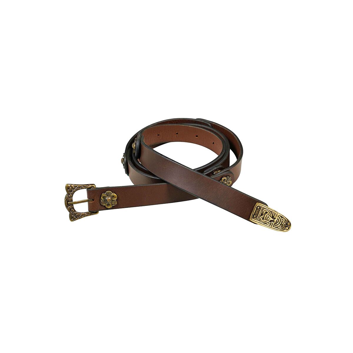Cinturón medieval de cuero con hebilla de latón marrón 152 cm