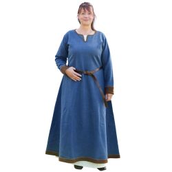 Vestido vikingo de lana, azul marrón "Lykka"