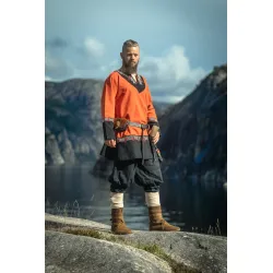 Túnica vikinga naranja unisex bordada a mano "Freydis"