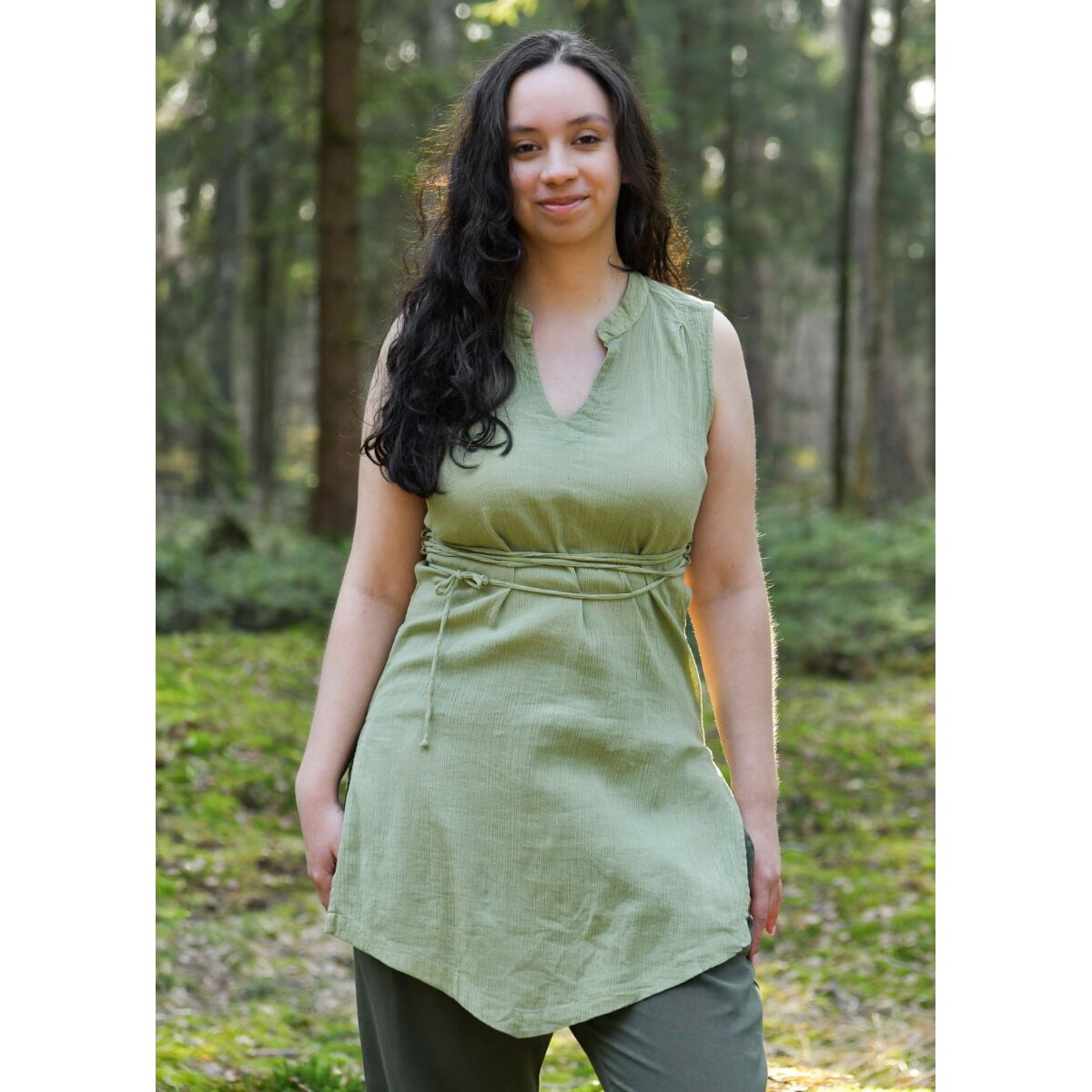 Túnica medieval señora verde lavado sin mangas "Nimith" XXL