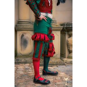 Pantalones de landsknecht verdes/rojos Yoremade – Pantalones renacentistas hasta la rodilla