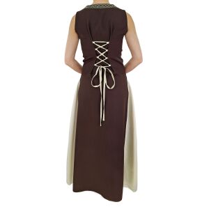 Vestido medieval sin mangas con cordones, marrón / natural «yute», talla S, artículo de segunda calidad