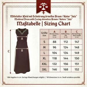 Vestido medieval sin mangas con cordones, marrón / natural «yute», talla S, artículo de segunda calidad