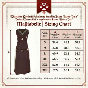 Vestido medieval sin mangas con cordones, marrón / natural «yute», talla S, artículo de segunda calidad
