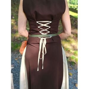 Vestido medieval sin mangas con cordones, marrón / natural «yute», talla S, artículo de segunda calidad